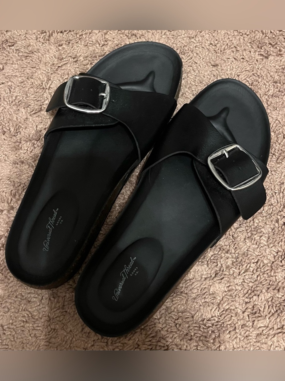 Universal Thread Black Slide Sandals with Silver Buckles